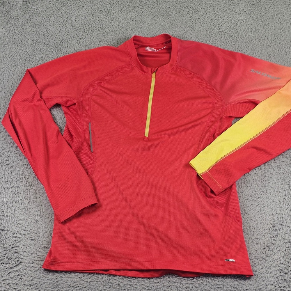Salomon Pullover Mens Large‎ Red ACTI LITE 1/4 Zip Running Long Sleeve Top - Picture 2 of 13